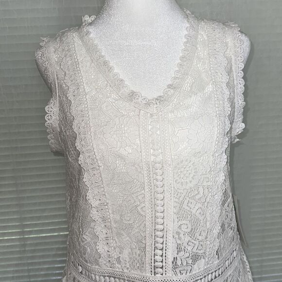 Stitch Fix S hazel White Daiana Lace Crochet Overlay Sleeves Peplum Blouse Cami - Picture 3 of 13